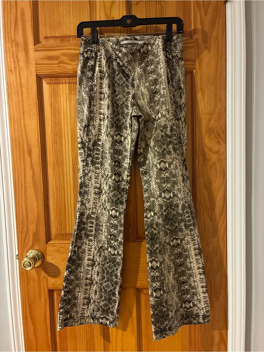 Womens Snake Print Flare Pants - Black & Cream